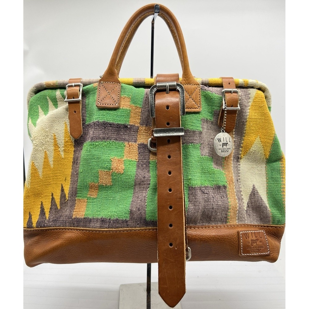 Will Leather Goods Bag Oaxacan Woven Gladstone Kilim Colorful Tote Aztec Tribal